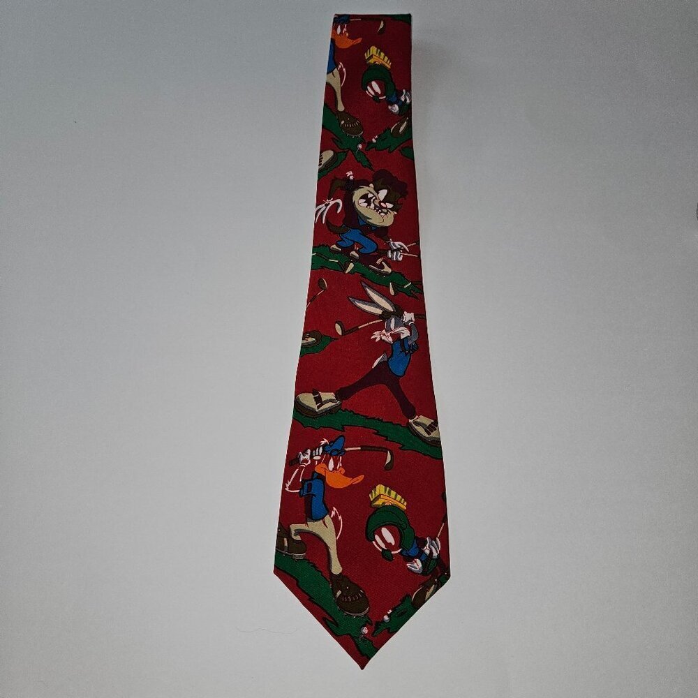 Looney Tunes Red Golfing Tie Marvin Martian Daffy Duck Taz Bugs Bunny Goid Stan